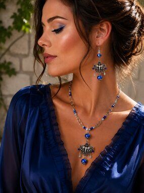 Blue Butterfly Pendant Kit Necklace with Matching Earrings  jewelry ,